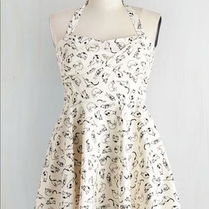 ModCloth PinUp Cat Print Fit & Flare Halter Dress